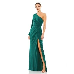 IEENA FOR MAC DUGGAL 67879 One Shoulder Puff Sleeve Faux Wrap Gown Size 10 $348